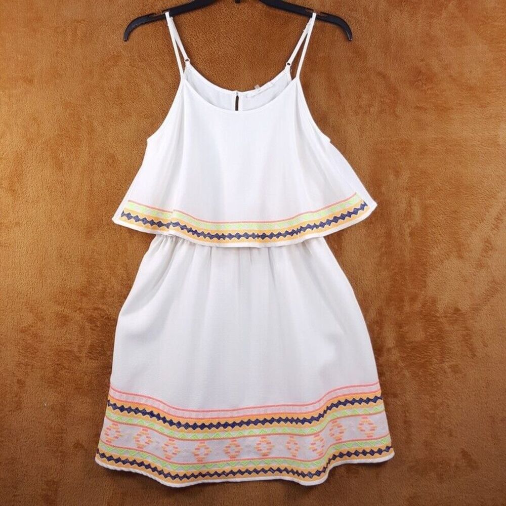 SUGAR LIPS Womens Dress Small White Pullover Sundress Tiered Layered Embroidered